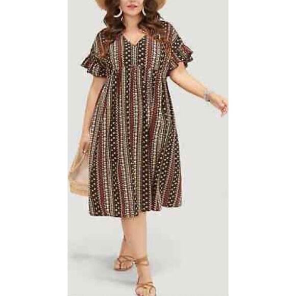 Size 12 •  Large • BloomChic • Bandana Print Ruffle Sleeve Boho Dress - Picture 1 of 3